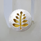 Sterling Silver and Plated Matte Finish Leaf / Tree of Life Round Ring
