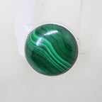 Sterling Silver Large Round Bezel Set Malachite Ring