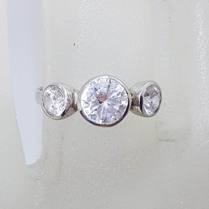 Sterling Silver Cubic Zirconia Three Stone Ring
