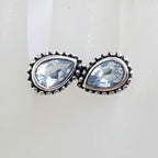 Sterling Silver Teardrop / Pear Shaped Topaz with Unusual Design and Patterned Sides Ring