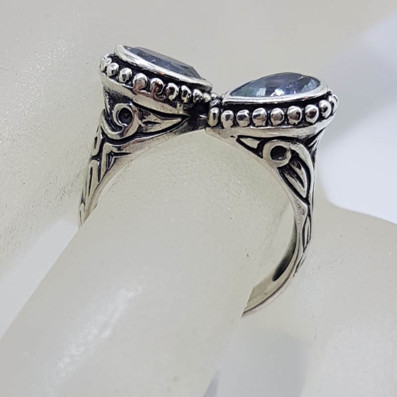 Sterling Silver Teardrop / Pear Shaped Topaz with Unusual Design and Patterned Sides Ring