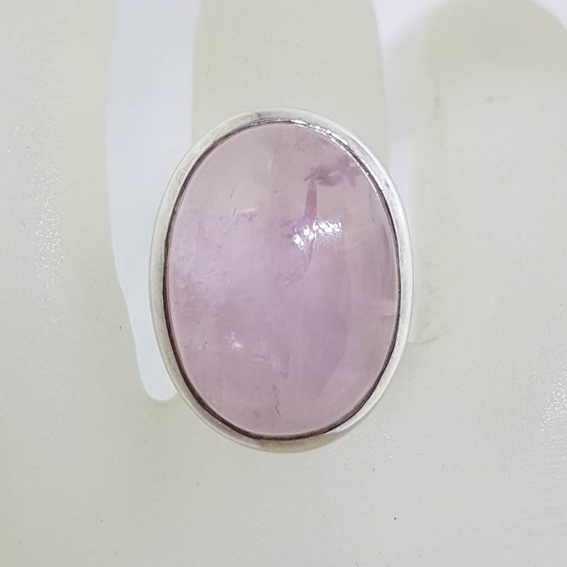 Sterling Silver Large Oval Cabochon Cut Rose Quartz Ring