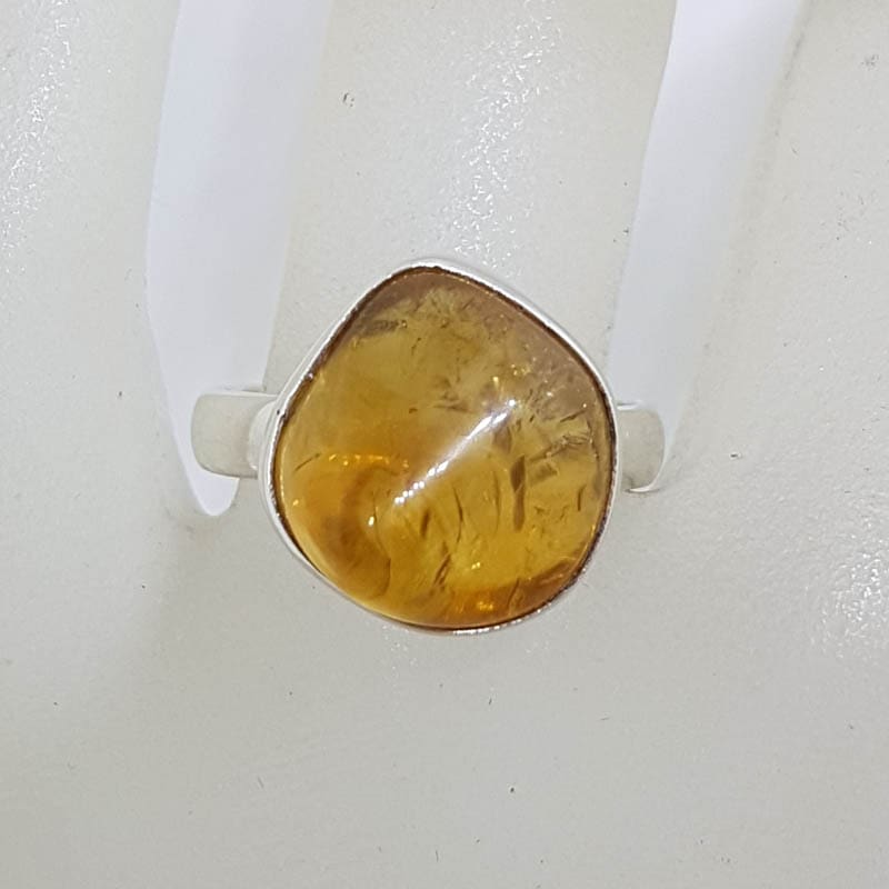 Sterling Silver Bezel Set Amber Ring