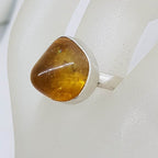 Sterling Silver Bezel Set Amber Ring