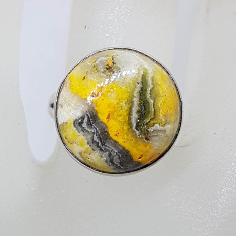 Sterling Silver Bezel Set Round Bumble Bee Jasper / Quartz Ring