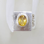 Sterling Silver Oval Bezel Set Citrine in Rectangular Ring