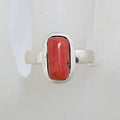 Sterling Silver Bezel Set Rectangular Coral Ring