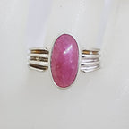 Sterling Silver Bezel Set Oval Strawberry Quartz with Line Design on Sides Ring