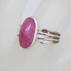 Sterling Silver Bezel Set Oval Strawberry Quartz with Line Design on Sides Ring