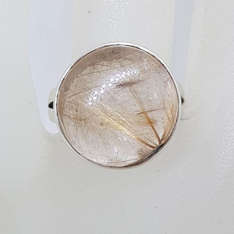 Sterling Silver Bezel Set Round Rutilated Quartz Ring
