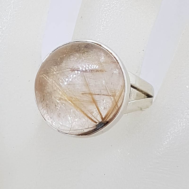 Sterling Silver Bezel Set Round Rutilated Quartz Ring