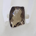 Sterling Silver Large Unusual Shaped Bezel Set Smokey Quartz Ring