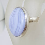 Sterling Silver Large Round Bezel Set Blue Lace Agate Ring