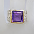 Sterling Silver and Plated Heavy / Chunky Bezel Set Square Amethyst Ring - Gents Ring / Ladies Ring
