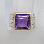 Sterling Silver and Plated Heavy / Chunky Bezel Set Square Amethyst Ring - Gents Ring / Ladies Ring