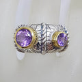 Sterling Silver and Plated Heavy / Chunky Bezel Set Two Amethyst Ring