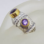 Sterling Silver and Plated Heavy / Chunky Bezel Set Two Amethyst Ring