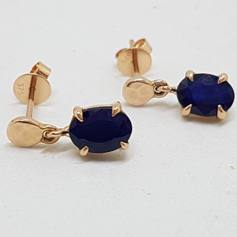9ct Rose Gold Oval Claw Set Sapphire Drop Studs / Earrings