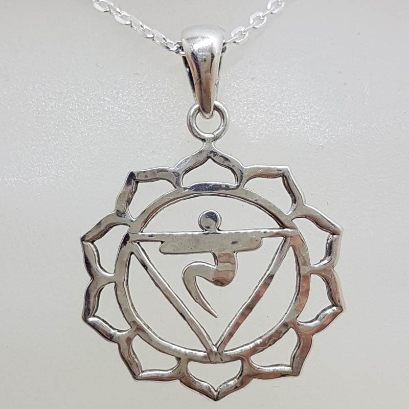 Sterling Silver Meditation Symbol Pendant on Silver Chain - Manipura