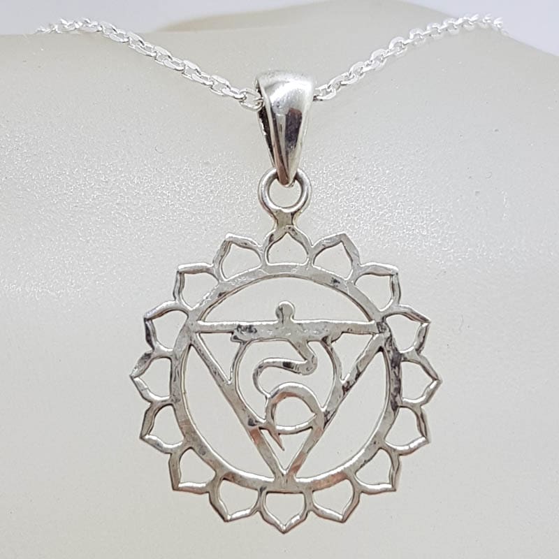 Sterling Silver Meditation Symbol Pendant on Silver Chain - Manipura