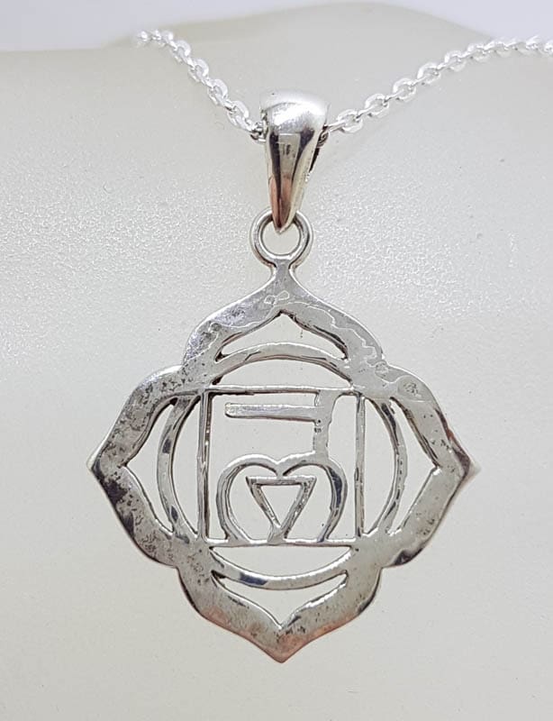 Sterling Silver Meditation Symbol Pendant on Silver Chain - Muladhara