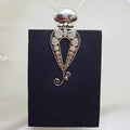 Sterling Silver Large Rectangular Black Wood with Ornate Design Pendant on Silver Chain