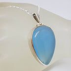 Sterling Silver Chalcedony Teardrop / Pear Shape Bezel Set Pendant on Silver Chain