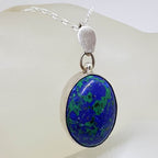 Sterling Silver Azurite Malachite Oval Bezel Set Pendant on Silver Chain