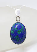 Sterling Silver Azurite Malachite Oval Bezel Set Pendant on Silver Chain
