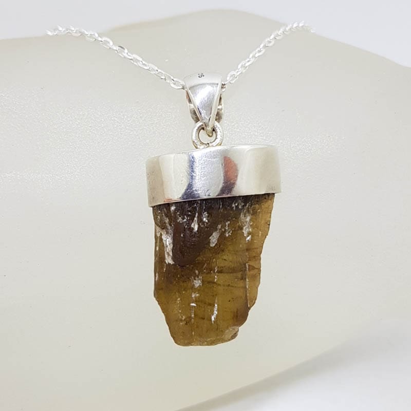 Sterling Silver Tourmaline Large Unusual Shape Pendant on Silver Chain