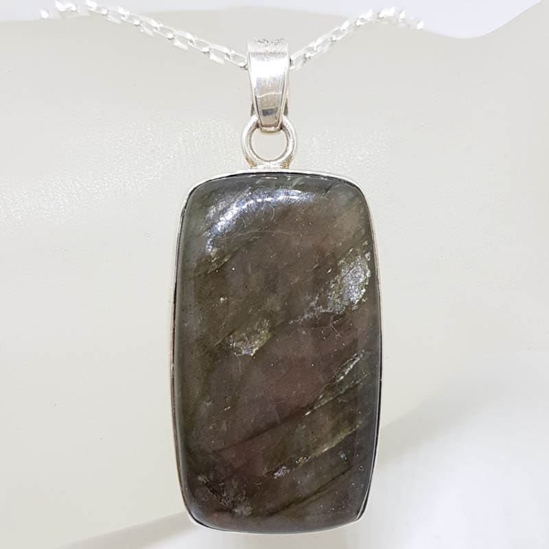 Sterling Silver Labradorite Large Rectangular Bezel Set Pendant on Silver Chain