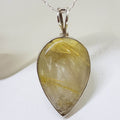 Sterling Silver Rutilated Quartz Large Teardrop / Pear Shape Bezel Set Pendant on Silver Chain