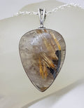 Sterling Silver Rutilated Quartz Spectacular Large Teardrop / Pear Shape Bezel Set Pendant on Silver Chain