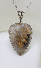 Sterling Silver Rutilated Quartz Spectacular Large Teardrop / Pear Shape Bezel Set Pendant on Silver Chain