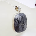 Sterling Silver Tourmalinated / Tourmaline Quartz Large Rectangular Bezel Set Pendant on Silver Chain