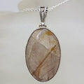 Sterling Silver Rutilated Quartz Large Oval Bezel Set Pendant on Silver Chain