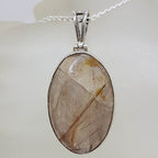 Sterling Silver Rutilated Quartz Large Oval Bezel Set Pendant on Silver Chain