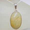 Sterling Silver Rutilated Quartz Large Oval Bezel Set Pendant on Silver Chain