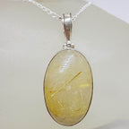 Sterling Silver Rutilated Quartz Large Oval Bezel Set Pendant on Silver Chain