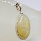 Sterling Silver Rutilated Quartz Large Oval Bezel Set Pendant on Silver Chain