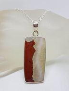 Sterling Silver Brecciated Jasper Large Rectangular Bezel Set Pendant on Silver Chain