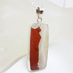 Sterling Silver Brecciated Jasper Large Rectangular Bezel Set Pendant on Silver Chain