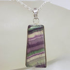 Sterling Silver Fluorite Large Rectangular Bezel Set Pendant on Silver Chain