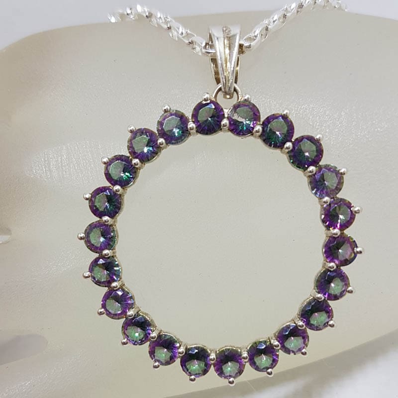 Sterling Silver Large Round Mystic Quartz / Mystic Topaz Pendant on Silver Chain
