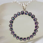 Sterling Silver Large Round Mystic Quartz / Mystic Topaz Pendant on Silver Chain