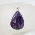 Sterling Silver Amethyst Large Teardrop / Pear Shape Bezel Set Pendant on Silver Chain