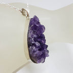 Sterling Silver Amethyst Cluster Natural Form Large Teardrop / Pear Shape Bezel Set Pendant on Silver Chain