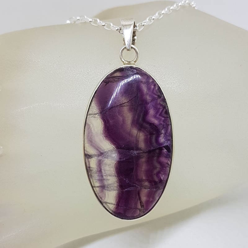 Sterling Silver Amethyst Large Oval Bezel Set Pendant on Silver Chain