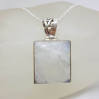 Sterling Silver Moonstone Rectangular Ornate Top Pendant on Silver Chain