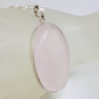 Sterling Silver Rose Quartz Large Cabochon Cut Oval Pendant on Silver Chain